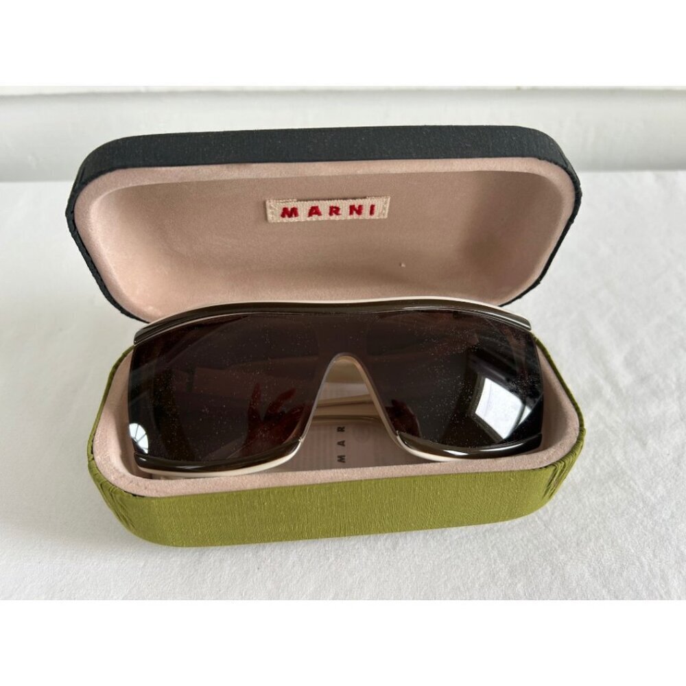 Marni Shield Sunglasses Wraparound Brown Oversized Avant Garde Unisex
